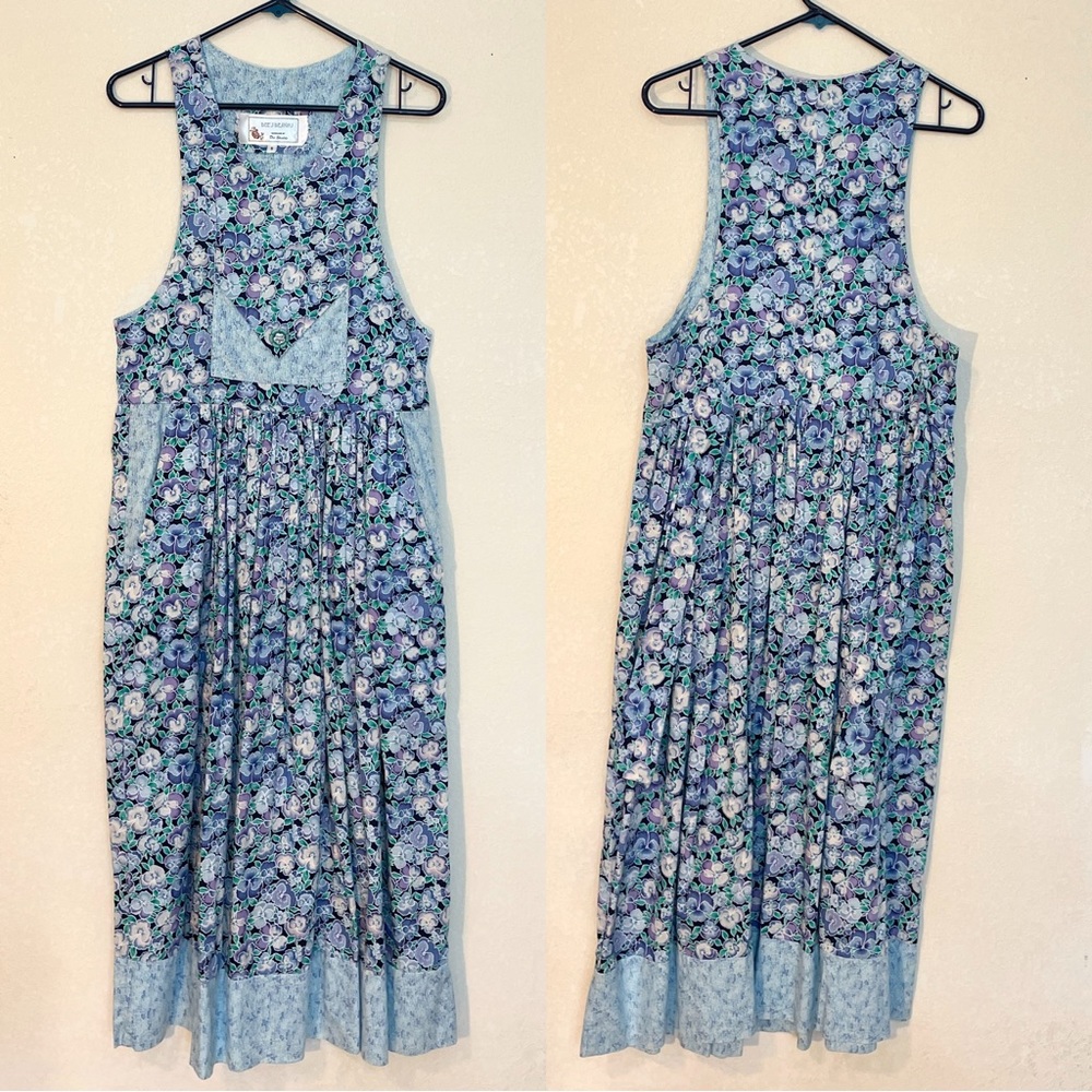 Handmade Dee’s Designs Floral Overall Maxi Dress Pockets Cottagecore- Vintage